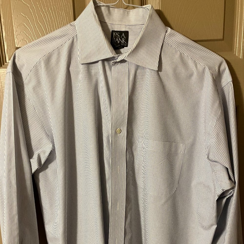 Jos A. Bank Traditional Business Shirt White with Thin Blue Strips